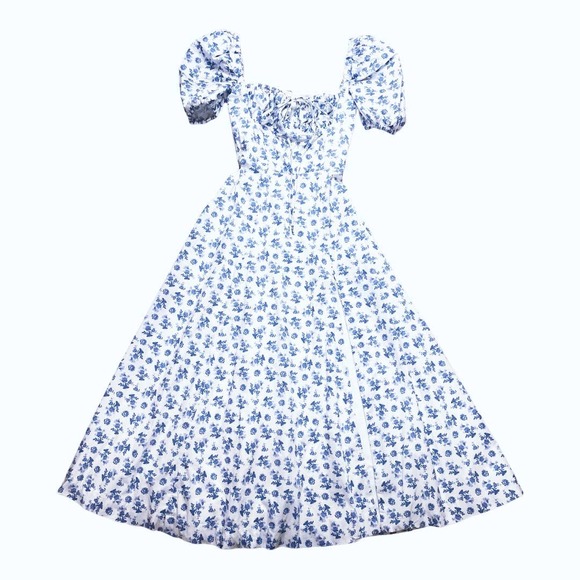 House Of CB London Tallulah Corset Blue Floral Cottagecore Dress XS - Picture 3 of 7